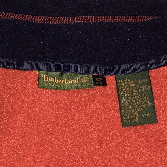 Timberland Weathergear Mens XXL Polartec Fleece Orange Navy Trim Full Zip Vest - Picture 9 of 9
